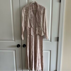 Vintage Light Pink Tie Dye Maxi Dress Lace Blazer Set Size 4